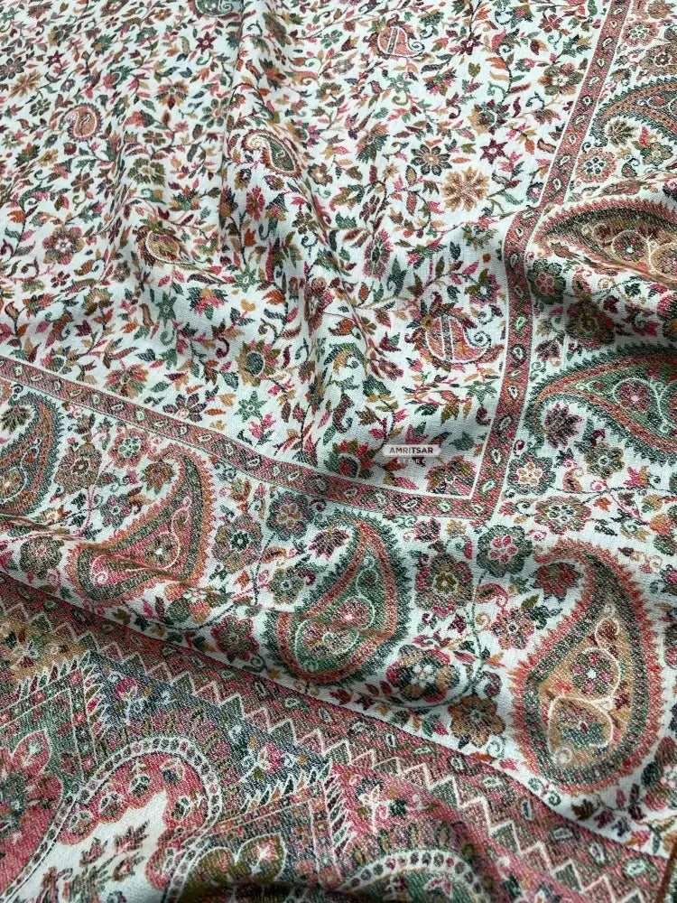 The Amritsar Store Men’s Cream Kani Jaal Shawl – Multicolor Paisley & Floral Weave - The Amritsar Store