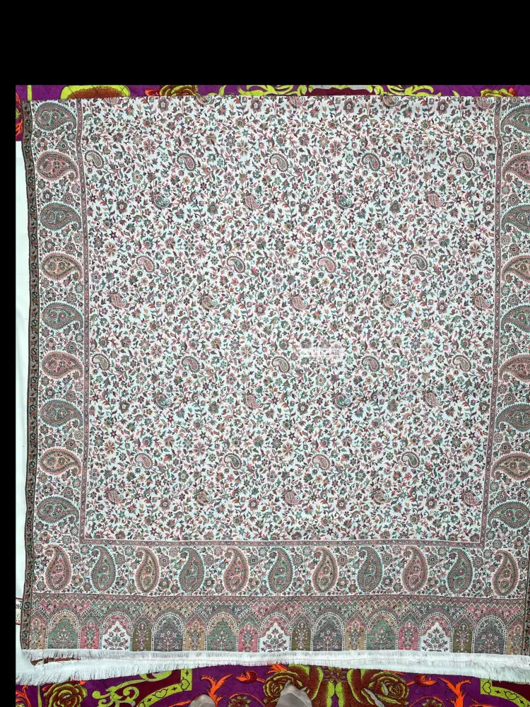 The Amritsar Store Men’s Cream Kani Jaal Shawl with multicolor paisley and floral woven pattern, traditional Kashmiri style elegant winter wrap for men