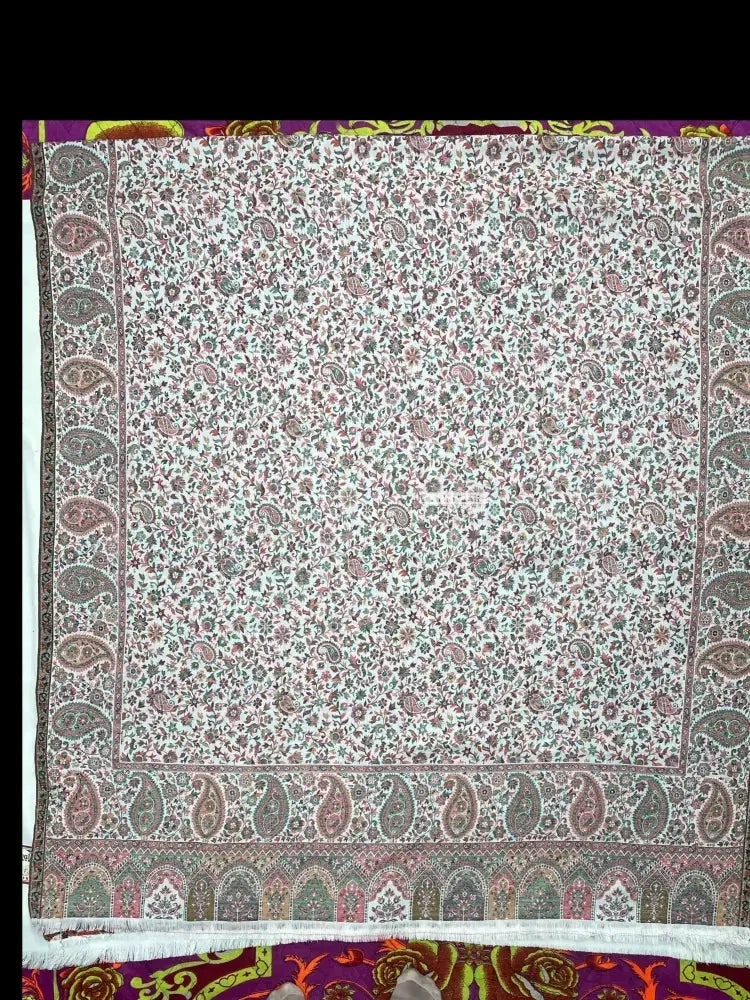 The Amritsar Store Men’s Cream Kani Jaal Shawl – Multicolor Paisley & Floral Weave - The Amritsar Store