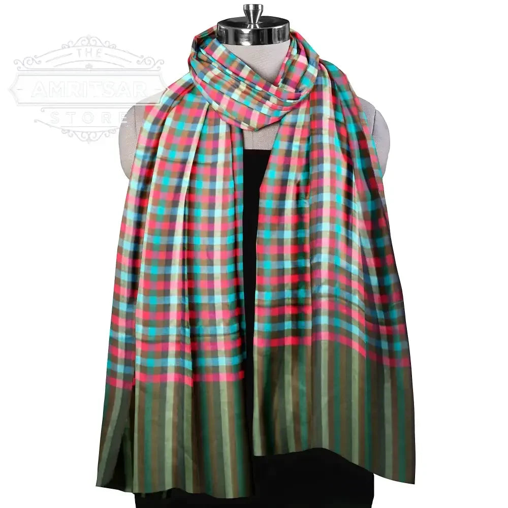 The Amritsar Store, Multicolor Bamboo Silk Scarf, Soft & Fine Quality with Check Pattern All Season - The Amritsar Store
