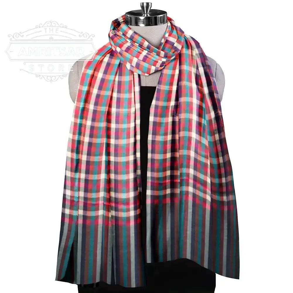The Amritsar Store, Multicolor Bamboo Silk Scarf, Soft & Fine Quality with Check Pattern All Season - The Amritsar Store