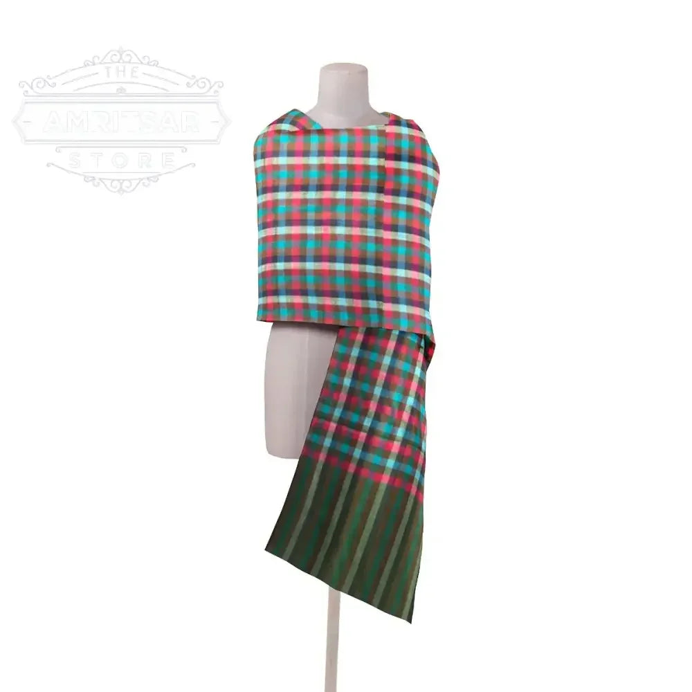 The Amritsar Store, Multicolor Bamboo Silk Scarf, Soft & Fine Quality with Check Pattern All Season - The Amritsar Store