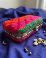 The Amritsar Store Phulkari Embroidery Clutch – Multicolor Metal-Based - The Amritsar Store