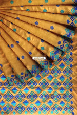 Phulkari Saree – Hand Embroidered Mustard Saree in Blue Thread | The Amritsar Store - The Amritsar Store