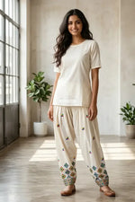 The Amritsar Store Off-White Kora Cotton Salwar with Folk Embroidery - The Amritsar Store