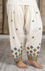 The Amritsar Store Off-White Kora Cotton Salwar with Folk Embroidery - The Amritsar Store