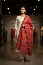 Majestic Peacock Garden Jaal shawl by The Amritsar Store featuring an intricate multicolor woven floral and peacock pattern.