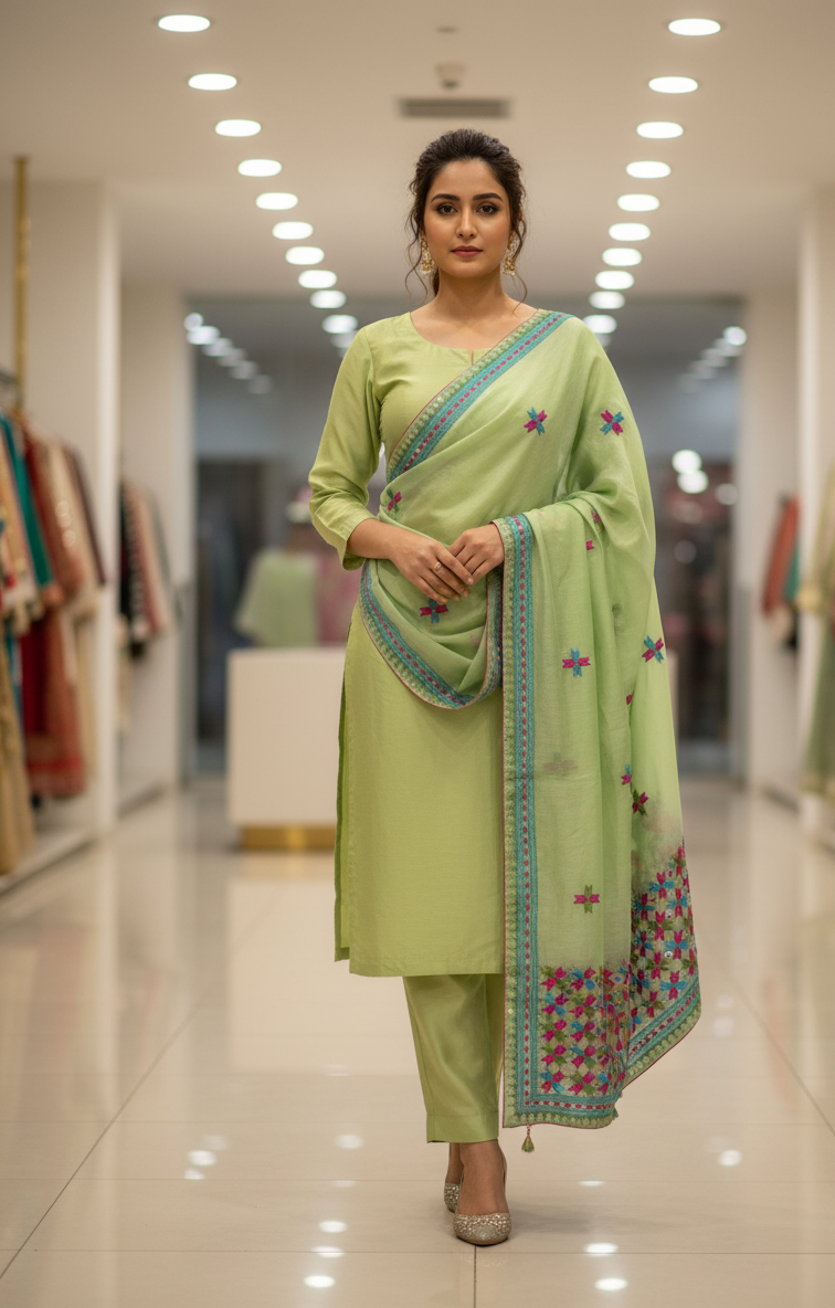 The Amritsar Store Phulkari Dupatta – Hand Embroidered with Magenta Thread on Elegant Fabric