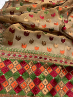 Phulkari Dupatta – Hand Embroidered Brown Dupatta for Women | The Amritsar Store - The Amritsar Store