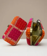 The Amritsar Store handmade red clutch bag with green floral embroidery, traditional ethnic handcrafted evening purse for women