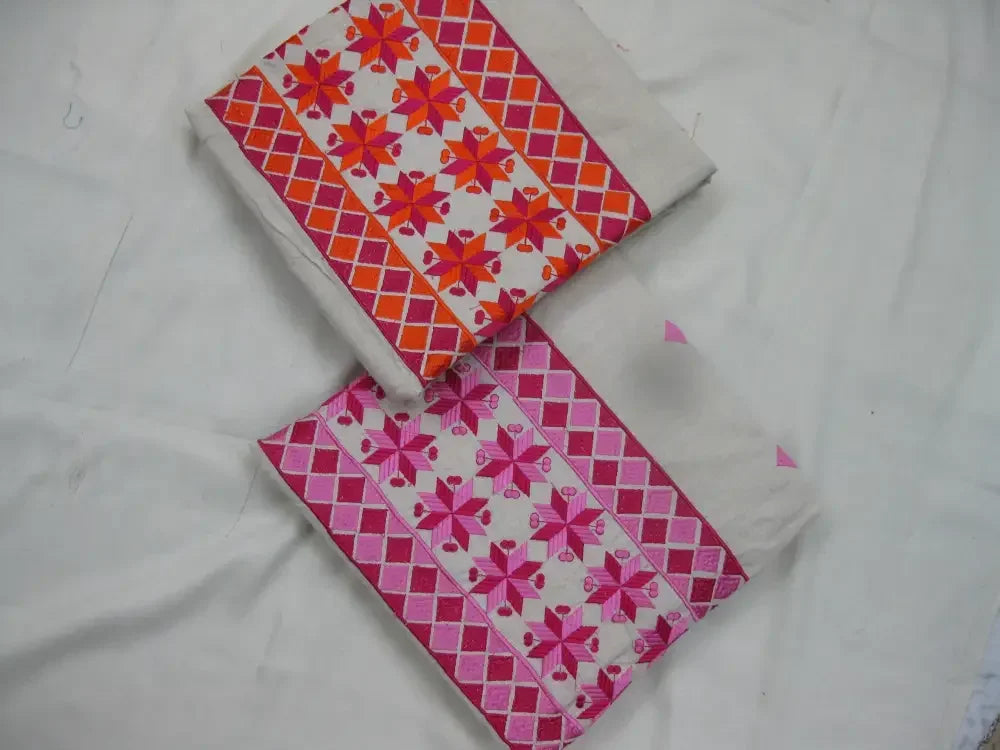 The Amritsar Store ,Phulkari Geometric Floral Embroidered Unstitched Suit Set With Dupatta - The Amritsar Store