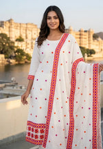 Phulkari Geometric Floral Embroidered Unstitched Suit Set with Dupatta by The Amritsar Store, traditional Punjabi embroidered dress material for women