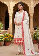 Phulkari Geometric Floral Embroidered Unstitched Suit Set with Dupatta by The Amritsar Store, traditional Punjabi embroidered dress material for women