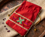 The Amritsar Store Phulkari Potli Bag in Red- Hand Embroidered - The Amritsar Store