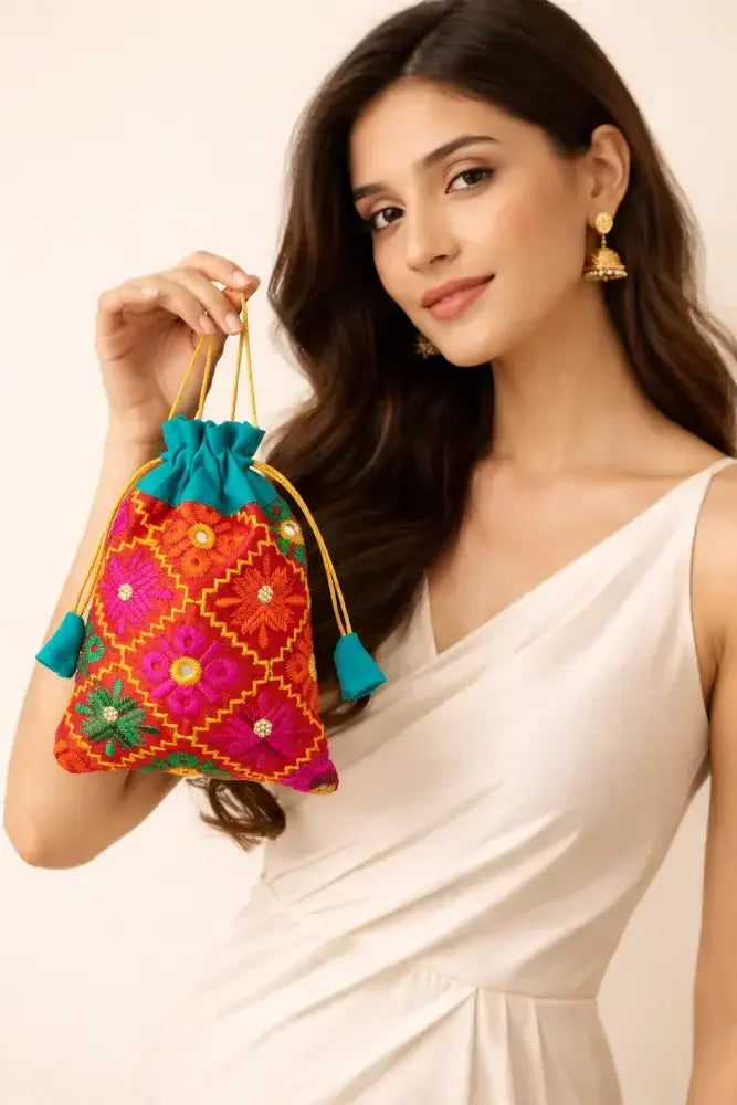 The Amritsar Store Phulkari Potli Bag – Punjabi Potli For Women - The Amritsar Store