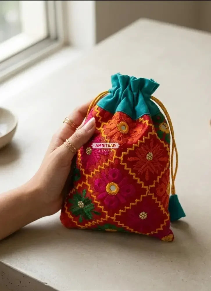 The Amritsar Store Phulkari Potli Bag – Punjabi Potli For Women - The Amritsar Store