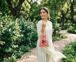 The Amritsar Store Pink Hand Embroidered Potli Bag with Golden Lace - The Amritsar Store