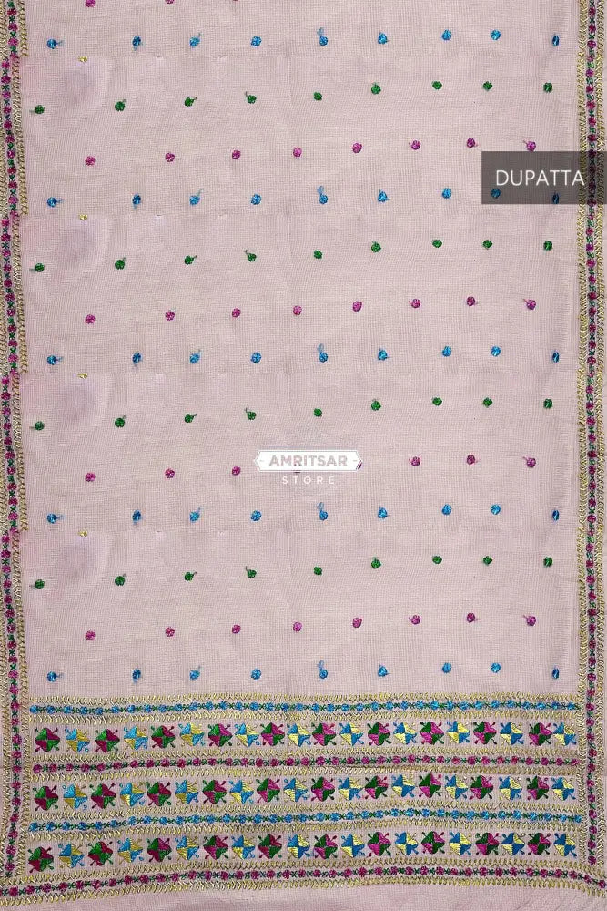 The Amritsar Store Phulkari Dupatta – Hand Embroidered Traditional Design in Pink Color