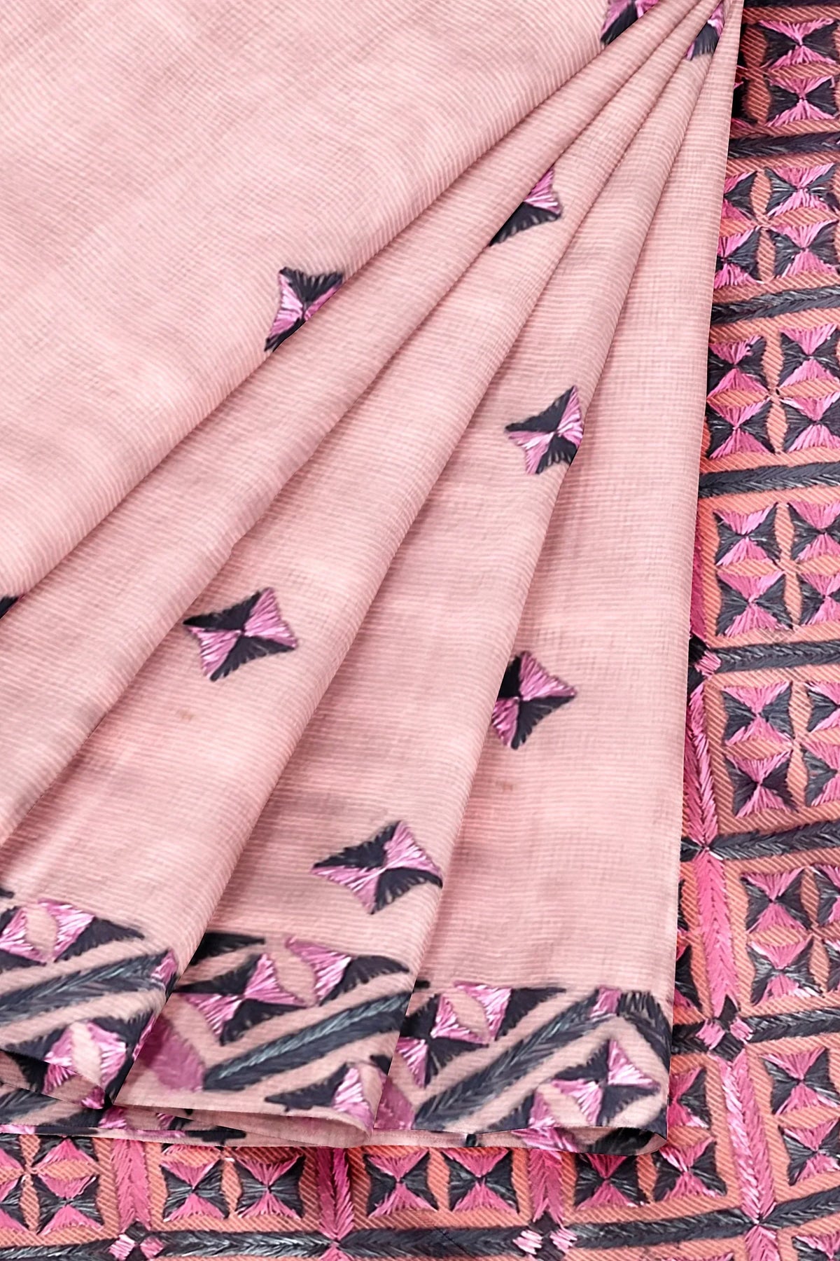 The Amritsar Store Phulkari Saree Hand Embroidered on elegant pink - The Amritsar Store