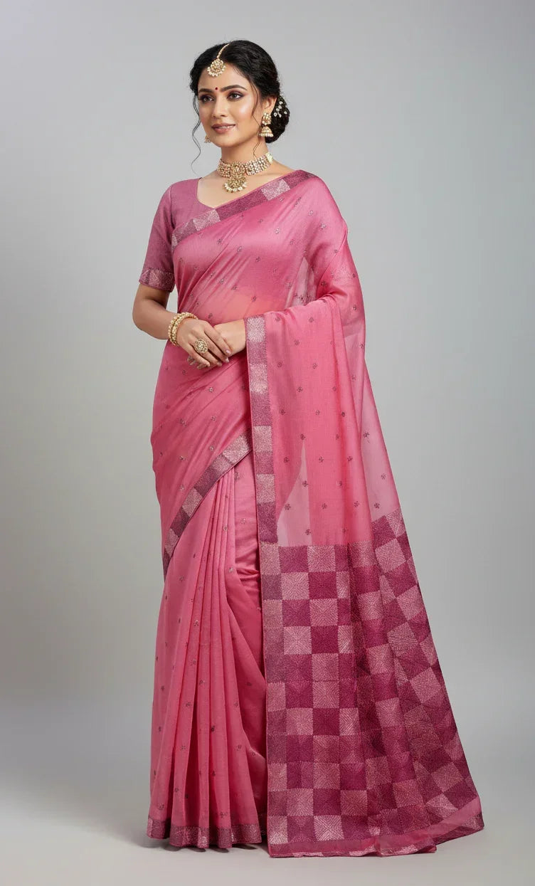 Phulkari Saree Hand-Embroidered in Pink – Celebrate Tradition in Style,The Amritsar Store - The Amritsar Store