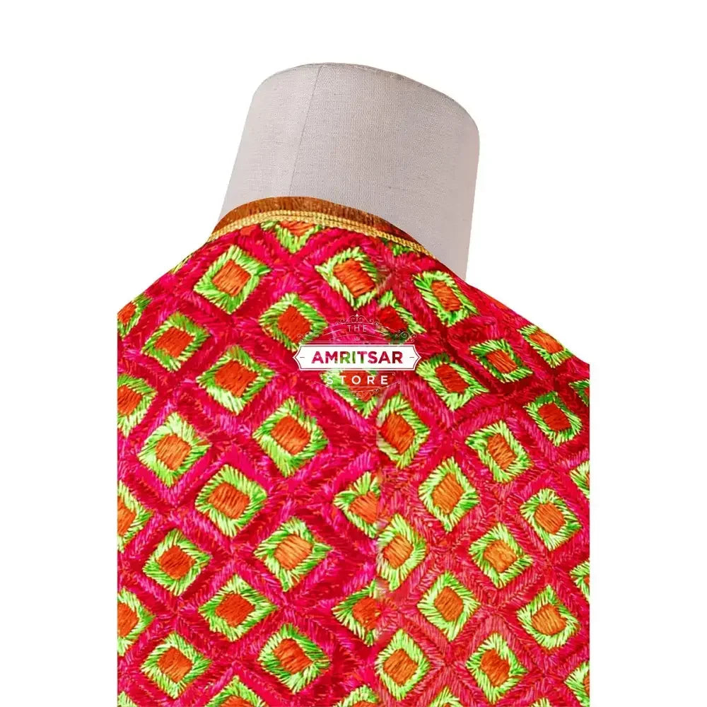 Phulkari Dupatta – Hand Embroidered Magenta Dupatta For Women | The Amritsar Store - The Amritsar Store