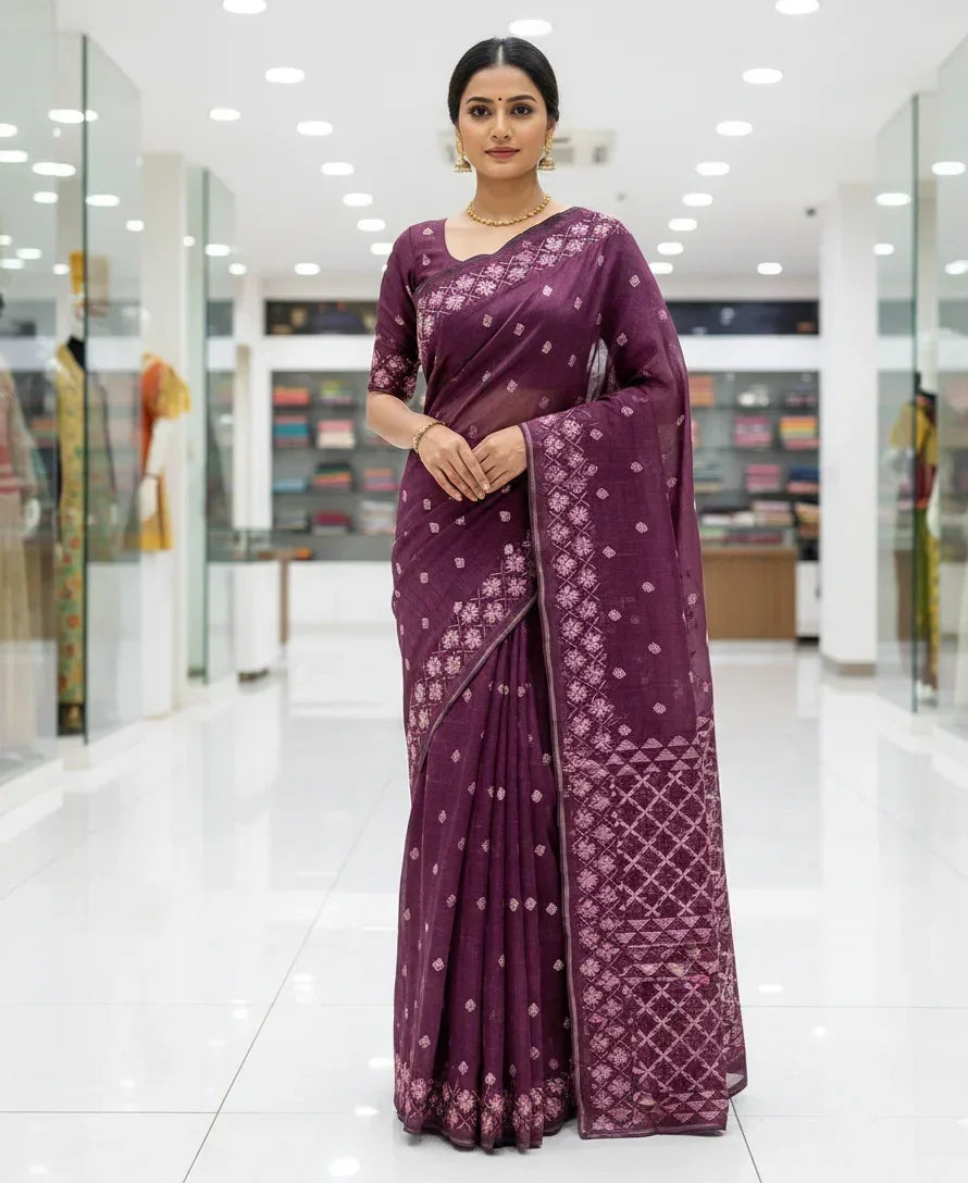 The Amritsar Store Phulkari Saree Hand Embroidered on Purple - The Amritsar Store
