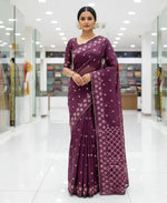 The Amritsar Store Phulkari Saree Hand Embroidered on Purple - The Amritsar Store
