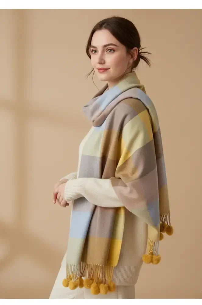 Soft Pastel Plaid Wool Scarf for Women– Soft Winter Scarf | The Amritsar Store - The Amritsar Store