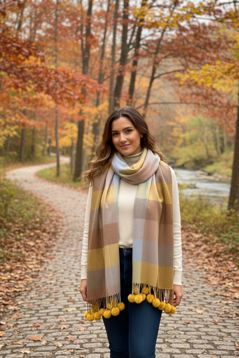 The Amritsar Store soft pastel checked winter scarf for women, lightweight and elegant cold-weather accessory