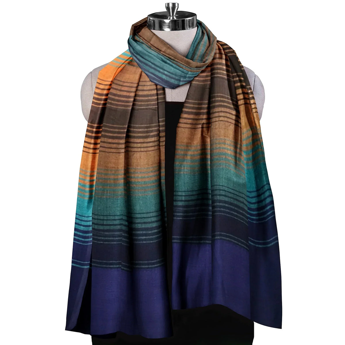 The Amritsar Store , Multicolor Bamboo Silk Scarf, Soft & Fine Quality with Stripes Pattern - The Amritsar Store