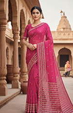 The Amritsar Store Phulkari Saree – Hand Embroidered Heritage Design in Magenta Color