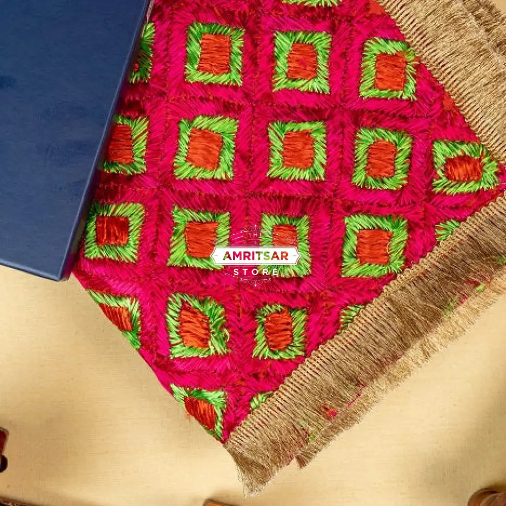 The Amritsar Store Phulkari Dupatta – Beautiful Hand Embroidered Traditional Design