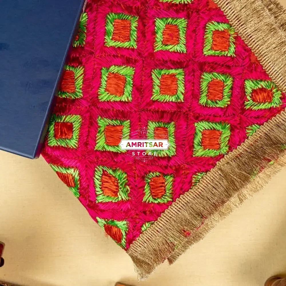 Phulkari Dupatta – Hand Embroidered Magenta Dupatta For Women | The Amritsar Store - The Amritsar Store