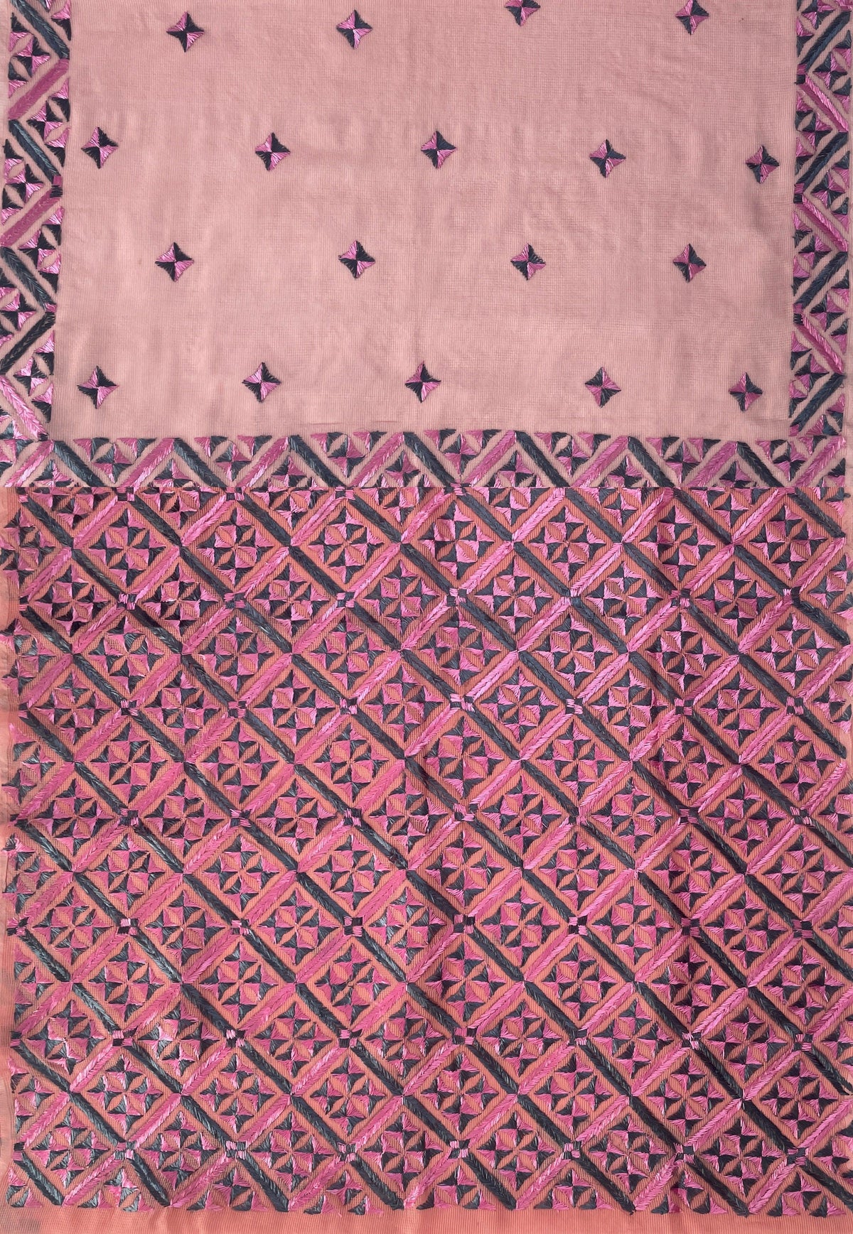 The Amritsar Store Phulkari Saree Hand Embroidered on elegant pink - The Amritsar Store