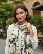 Vintage Hollywood Print Scarf – Beige & Sepia Lightweight Summer Scarf | The Amritsar Store - The Amritsar Store