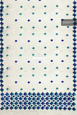 Phulkari Dupatta – Hand Embroidered White Dupatta with Blue Embroidery | The Amritsar Store - The Amritsar Store