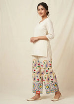 White Kora Cotton Embroidered Punjabi Plazzo by The Amritsar Store, traditional handcrafted ethnic palazzo for women.