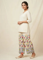 The Amritsar Store White Kora Cotton Embroidered Punjabi Palazzo - The Amritsar Store