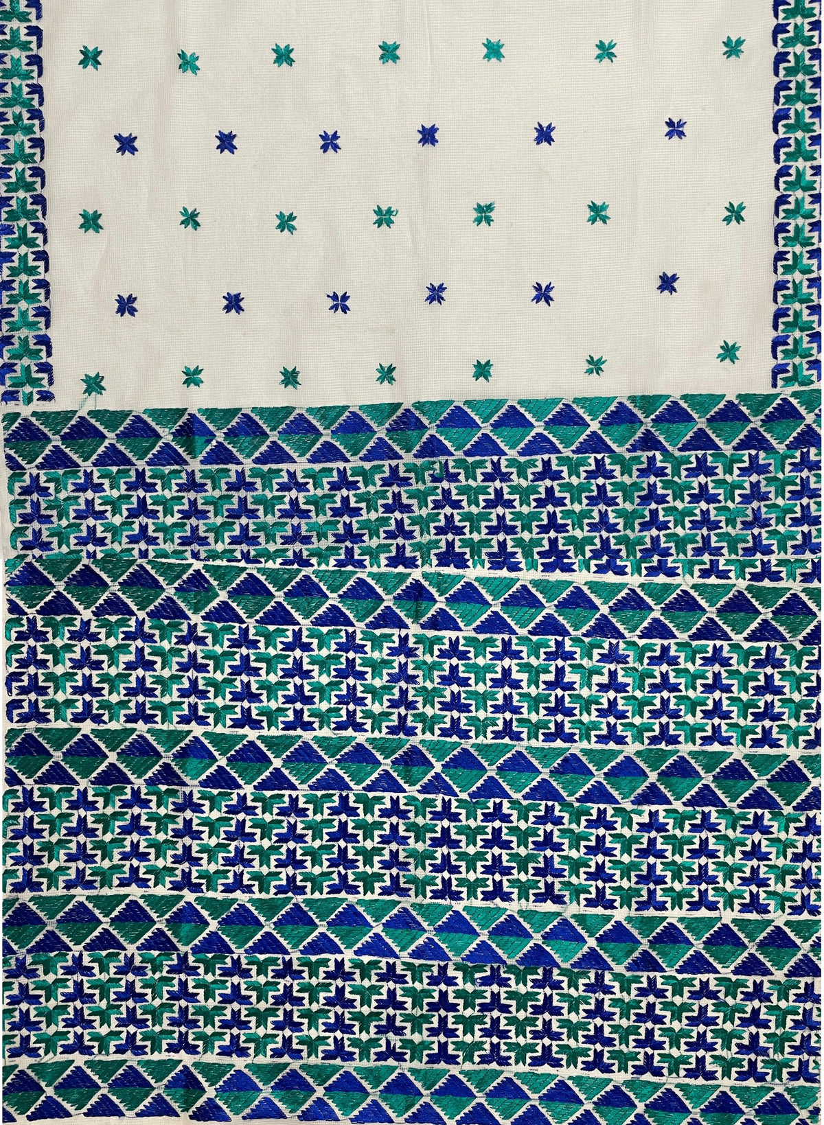 Phulkari Saree-Hand Embroidered White Saree with Blue Embroidery |The Amritsar Store - The Amritsar Store