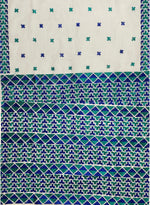 Phulkari Saree-Hand Embroidered White Saree with Blue Embroidery |The Amritsar Store - The Amritsar Store