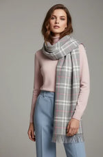 Grey Pink Plaid Wool Scarf – Soft Winter Scarf for Men & Women | The Amritsar Store - The Amritsar Store