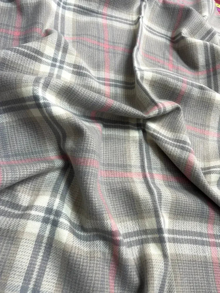 Grey Pink Plaid Wool Scarf – Soft Winter Scarf for Men & Women | The Amritsar Store - The Amritsar Store