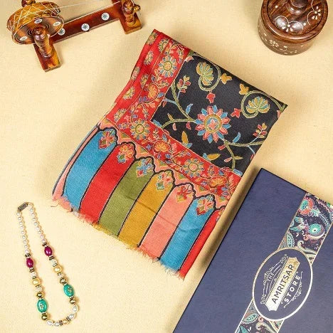 The Amritsar Store Womens Black Extra Fine Wool ,Kalamkari Handcrafted Shawl - The Amritsar Store