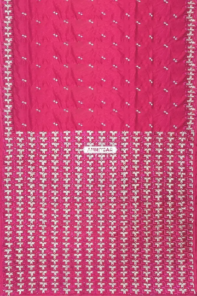 Phulkari Saree - Hand Embroidered Saree in Magenta color | The Amritsar Store - The Amritsar Store