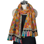 Women's Shawl, Heritage Exquisite Kashmiri Kalamkari Shawl, Hand Printed Shawl, Kalamkari Hand Embroidery Shawl, Large Wrap For Women & Men - The Amritsar Store