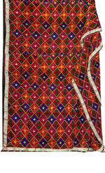 Rangoli Charm Phulkari reflects the vibrant magenta base and multicolor embroidery, reminiscent of a traditional rangoli design, full of color and cultural richness. - The Amritsar Store