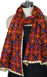 Rangoli Charm Phulkari reflects the vibrant magenta base and multicolor embroidery, reminiscent of a traditional rangoli design, full of color and cultural richness. - The Amritsar Store