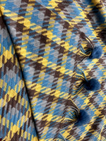 “The Amritsar Store blue and mustard checked wool scarf for women – soft winter wear”