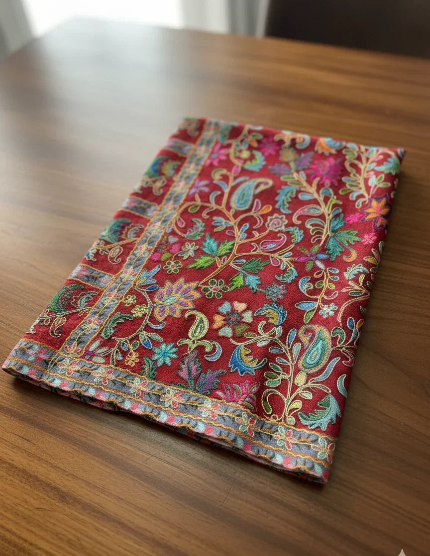Women's Kalamkari Stole – Kashmiri Floral Jaal Designer Wrap | The Amritsar Store - The Amritsar Store