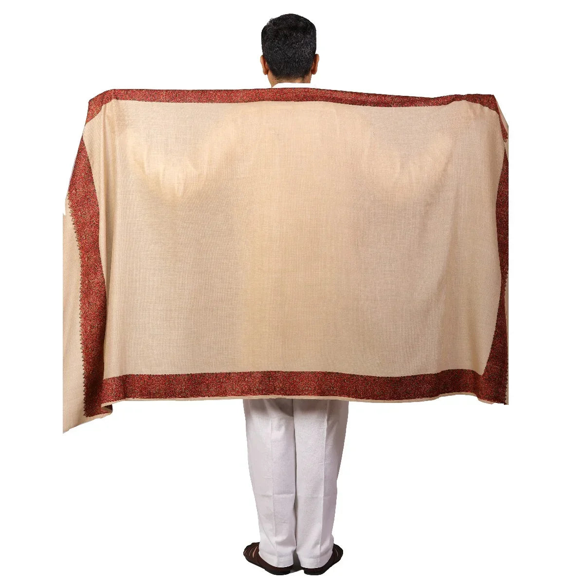 Meditation Shawl With Four Side Kashmiri Needle Embroidery, Light Weight Shawl, Soft Wool Shawl, Pashmina Shawl, Large Blanket Shawl .Unisex - The Amritsar Store